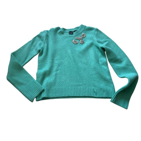 Pinko Teal Blue Sweater knit W Rhinestones Embellished crew neck S small - Picture 8 of 8